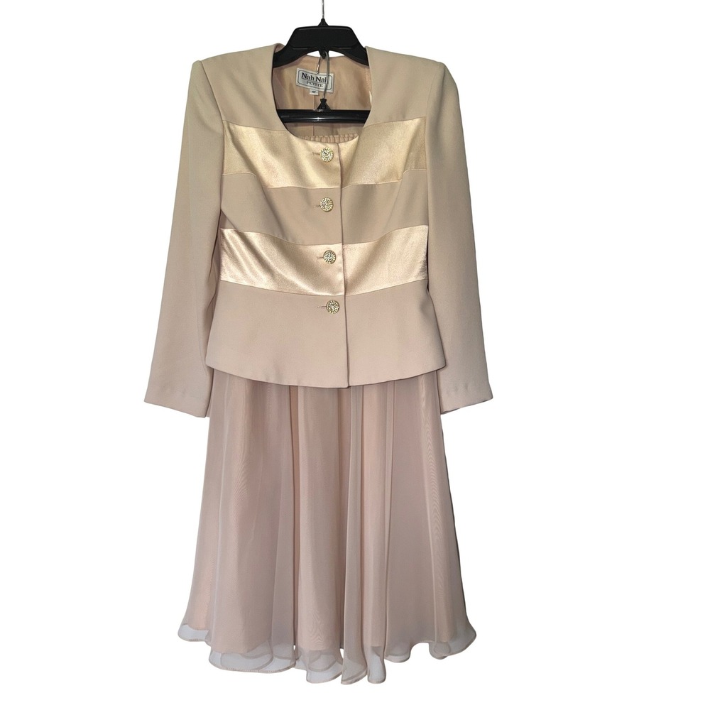 Nah Nah Petite Blush‎ Pink 3 Piece Vintage Skirt Suit Set with Scarf Size 4P